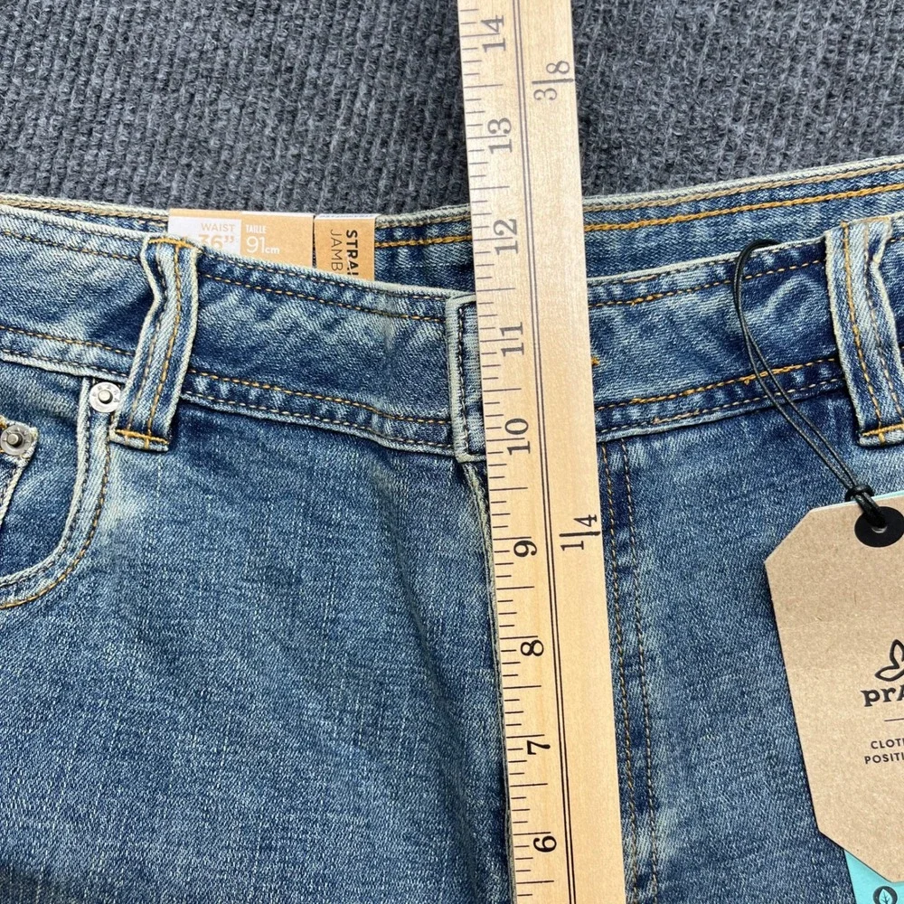 prAna Mens 36x30 Straight Leg Jeans NWT Medium Wash Blue Denim Outdoor Pants